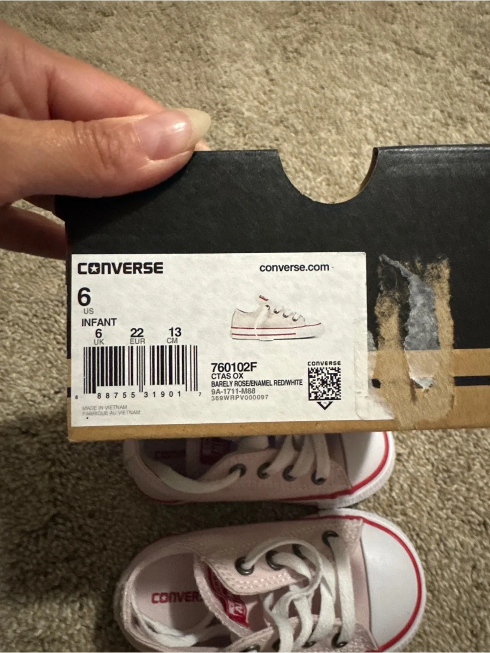Toddler Girl’s Size 6 Infant Converse CTAS OX in Barely Rose Shoes